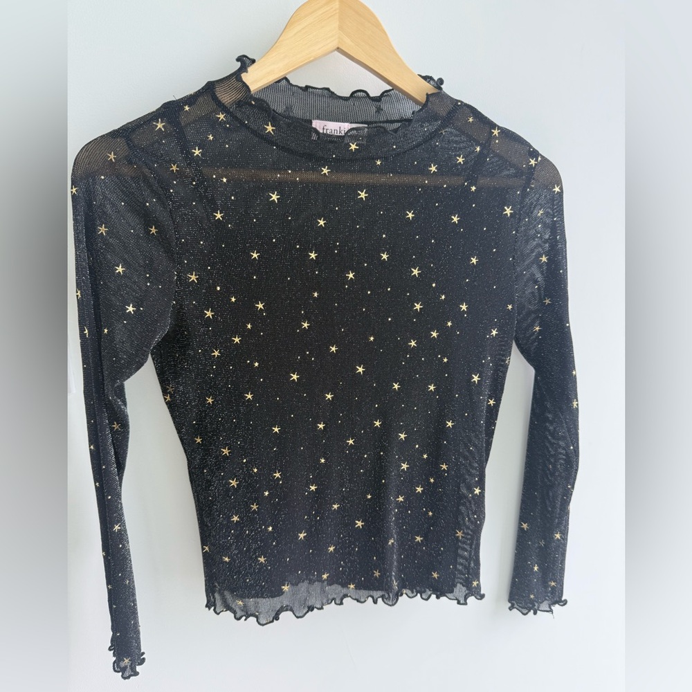 Kids Black Starry Sheer Top